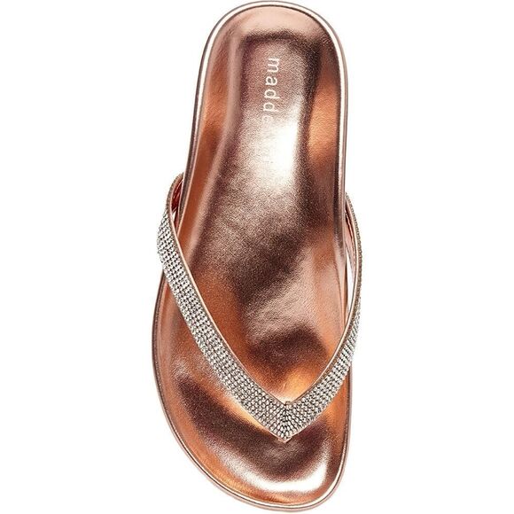 Steve Madden Telleer Footbed Thongs Sandals Glass Beaded Crystal Rhinestone - Picture 4 of 6